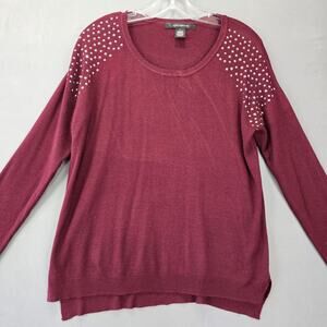 89th & Madison Purple Sweater Studded Long Sleeves Scoop Neck Women's L Knit Top